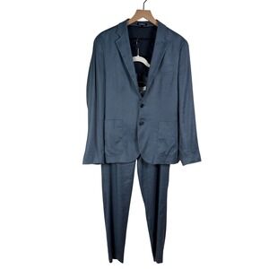 Express Extra Slim Fit Suit Mens 38S 32x28.5 Blue Linen Blend Blazer Pants Set
